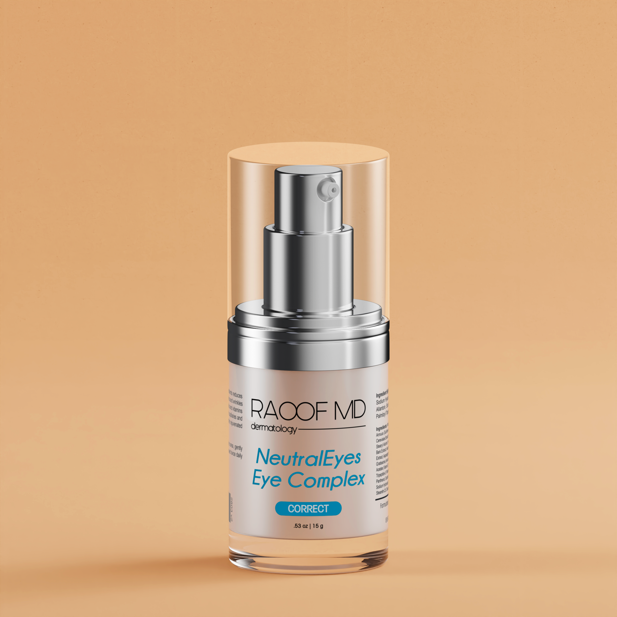 NeutralEyes Eye Complex RAOOF MD Dermatology White Cream Pump Bottle