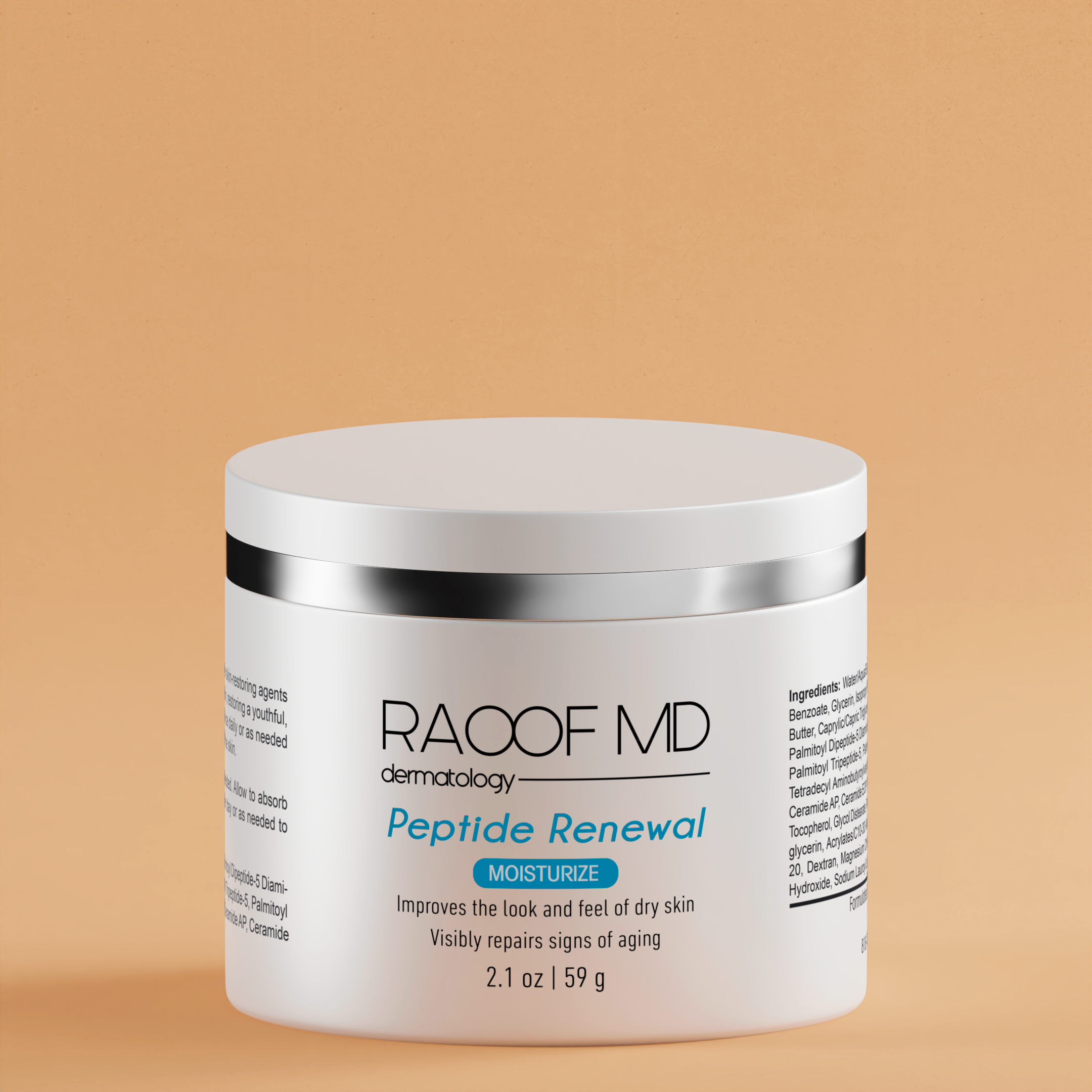 Peptide Renewal RAOOF MD Dermatology sensitive skin dry skin anti-aging white bottle